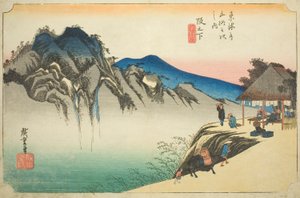 Sakanoshita: Cima del monte Fudesute (Sakanoshita, Fudesute mine), dalla serie "Le cinquantatré stazioni del Tokaido (Tokaido gojusan tsugi no uchi)", noto anche come Hoeido Tokaido da Utagawa Hiroshige