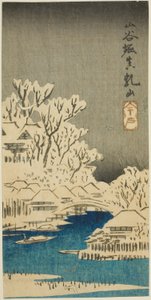 Canale di Sanya e collina di Matsuchi (Sanyabori Matsuchiyama), sezione di un foglio dalla serie "Ritagli di luoghi famosi di Edo (Harimaze Koto meisho)" da Utagawa Hiroshige