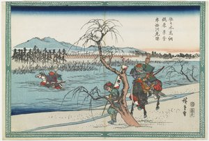 Sasaki Takastuna e Kajiwara Kagetoki che competono per prendere il comando attraversando il fiume Uji, 1834-1839