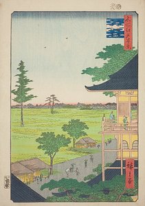 Sala Sazai del Tempio dei Cinquecento Rakan (Gohyaku Rakan Sazaido), n. 66 della serie "Cento vedute famose di Edo (Meisho Edo hyakkei)". da Utagawa Hiroshige