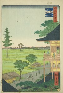 Sala Sazai del Tempio dei Cinquecento Rakan (Gohyaku Rakan Sazaido), dalla serie "Cento vedute famose di Edo (Meisho Edo hyakkei)" da Utagawa Hiroshige