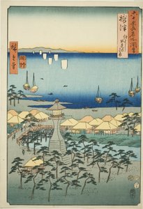 Provincia di Settsu: Spiaggia di Idemi a Sumiyoshi (Settsu, Sumiyoshi Idemi no hama), dalla serie "Luoghi Famosi nelle Sessanta e più Province (Rokujuyoshu meisho zue)"