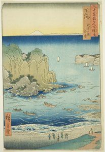 Provincia di Shimosa: Spiaggia di Choshi sulla baia esterna (Shimosa, Choshi no hama Toura), dalla serie "Luoghi famosi nelle sessanta province (Rokujuyoshu meisho zue)" da Utagawa Hiroshige