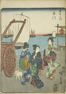 Shinagawa, dalla serie "Cinquanta e tre stazioni [del Tokaido] (Gojusan tsugi)," noto anche come il Tokaido delle figure (Jinbutsu Tokaido)