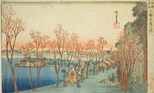 Stagno di Shinobazu a Ueno (Ueno Shinobazu no ike), dalla serie "Luoghi famosi di Edo (Koto meisho)" da Utagawa Hiroshige