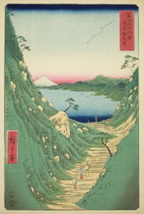 Passo di Shiojiri nella provincia di Shinano (Shinano Shiojiri toge), dalla serie "Trentasei vedute del Monte Fuji (Fuji sanjurokkei)" da Utagawa Hiroshige