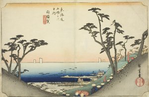 Shirasuka: Vista della Slope Shiomi (Shirasuka, Shiomizaka zu), dalla serie "Le cinquantatré stazioni del Tokaido (Tokaido gojusan tsugi no uchi)," conosciuta anche come Hoeido Tokaido da Utagawa Hiroshige