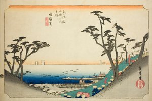 Shirasuka: Vista della Slope di Shiomi (Shirasuka, Shiomizaka zu), dalla serie "Le cinquantatré stazioni del Tokaido (Tokaido gojusan tsugi no uchi)", conosciuta anche come il Tokaido di Hoeido da Utagawa Hiroshige