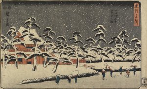 Vista innevata del tempio Zojoji a Shiba, 1847-1852