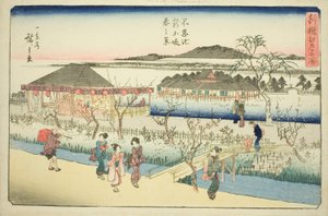 Vista primaverile del nuovo argine allo stagno di Shinobazu (Shinobazu ike shin dote haru no kei), dalla serie "Nuovi luoghi famosi selezionati a Edo (Shinsen Edo meisho)"
