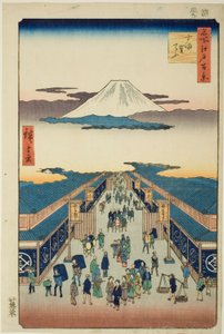 Surugacho, dalla serie "Cento famosi vedute di Edo (Meisho Edo hyakkei)" da Utagawa Hiroshige