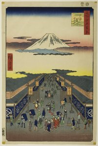 Surugacho, dalla serie "Cento vedute famose di Edo (Meisho Edo hyakkei)". da Utagawa Hiroshige