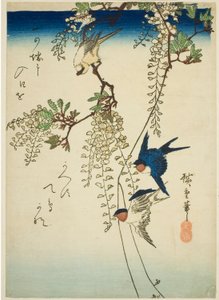 Rondine, uccello giallo e glicine da Utagawa Hiroshige