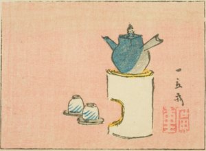 Teiera e Tazze, sezione di un foglio da una serie di stampe harimaze senza titolo da Utagawa Hiroshige
