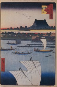 Teppozu e Tempio Tsukiji Monzeki Cento Vedute Famosi di Edo, 1856-1858 da Utagawa Hiroshige