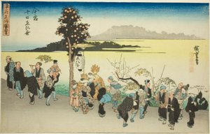 Il festival di Ebisu il decimo giorno del primo mese a Imamiya (Imamiya Toka Ebisu), dalla serie "Vedute famose di Osaka (Naniwa meisho zue)" da Utagawa Hiroshige