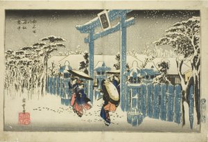 Il Santuario di Gion nella Neve (Gionsha setchu), dalla serie "Luoghi Famosi di Kyoto (Kyoto meisho no uchi)" da Utagawa Hiroshige