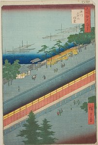 La sala delle trentatré baie di Fukagawa (Fukagawa Sanjusangendo), n. 69 della serie "Cento vedute famose di Edo (Meisho Edo hyakkei)". da Utagawa Hiroshige