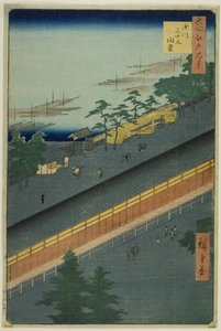 La sala delle trentatré baie di Fukagawa (Fukagawa Sanjusangendo), dalla serie "Cento vedute famose di Edo (Meisho Edo hyakkei)". da Utagawa Hiroshige