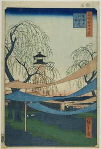 Il maneggio di Hatsune a Bakuro-cho (Bakuro-cho Hatsune no Baba), dalla serie "Cento vedute famose di Edo (Meisho Edo hyakkei)". da Utagawa Hiroshige