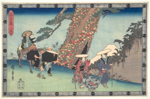 La Lega Leale dei Quarantasette Rōnin (Chūshingura), Atto VIII: La moglie e la figlia di Honzō in viaggio verso Kyoto da Utagawa Hiroshige