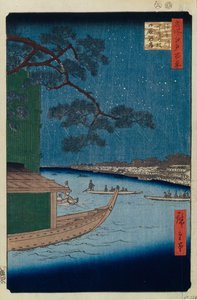 Il pino del successo e Oumayagashi sul fiume Asakusa, Cento famosi vedute di Edo da Utagawa Hiroshige