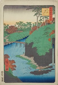 Il fiume di cascate a Oji (Oji Takinogawa), n. 88 della serie "Cento vedute famose di Edo (Meisho Edo hyakkei)". da Utagawa Hiroshige