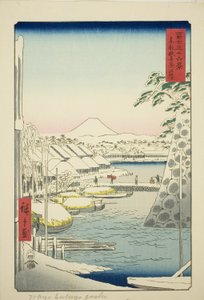 La riva del fiume a Sukiya nella Capitale Orientale (Toto Sukiyagashi), dalla serie "Trentasei vedute del Monte Fuji (Fuji sanjurokkei)" da Utagawa Hiroshige