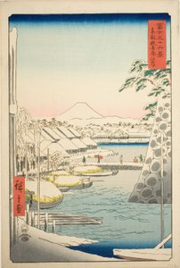 La riva del fiume a Sukiya nella Capitale Orientale (Toto Sukiyagashi), dalla serie "Trentasei vedute del Monte Fuji (Fuji sanjurokkei)" da Utagawa Hiroshige