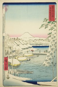La riva del fiume a Sukiya nella capitale orientale (Toto Sukiyagashi), dalla serie "Trentasei vedute del Monte Fuji (Fuji sanjurokkei)" da Utagawa Hiroshige