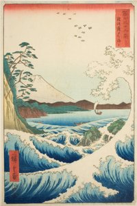 Il mare al largo di Satta nella provincia di Suruga (Suruga Satta no kaijo), dalla serie "Trentasei vedute del Monte Fuji (Fuji sanjurokkei)" da Utagawa Hiroshige