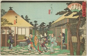 Il ristorante Tagawaya davanti al Daionji (Daionji mae, Tagawaya), dalla serie "Ristoranti famosi di Edo (Edo komei kaitei zukushi)"