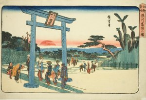 Il Santuario Tomigaoka Hachiman a Fukagawa (Fukagawa Tomigaoka Hachiman), dalla serie "Luoghi famosi di Edo (Koto meisho)" da Utagawa Hiroshige