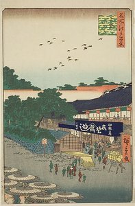 Il quartiere Yamashita di Ueno (Ueno Yamashita), n. 12 della serie "Cento vedute famose di Edo (Meisho Edo hyakkei)". da Utagawa Hiroshige