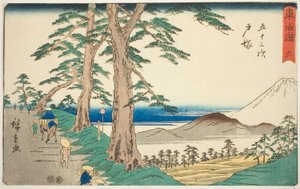 Totsuka—No. 6, dalla serie "Le cinquantatré stazioni del Tokaido (Tokaido gojusan tsugi)," anche conosciuta come Reisho Tokaido da Utagawa Hiroshige