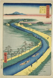 Barche da traino lungo il canale Yotsugidori (Yotsugidori yosui hikifune), dalla serie “Cento vedute famose di Edo (Meisho Edo hyakkei)” da Utagawa Hiroshige