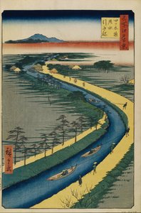 Rimorchiatori sul canale Yotsugi dori Cento famosi panorami di Edo da Utagawa Hiroshige