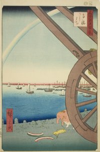 Ushimachi a Takanawa (Takanawa Ushimachi), dalla serie "Cento vedute famose di Edo (Meisho Edo hyakkei)" da Utagawa Hiroshige