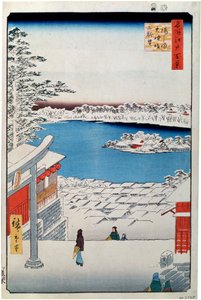 Vista dalla cima della collina al Santuario Tenjin a Yushima da Utagawa Hiroshige