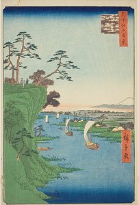 Veduta di Konodai e del fiume Tone (Konodai Tonegawa fukei), n. 95 della serie "Cento vedute famose di Edo (Meisho Edo hyakkei)".
