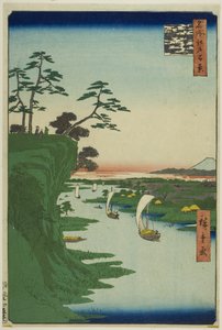 Veduta di Konodai e del fiume Tone (Konodai Tonegawa fukei), dalla serie "Cento vedute famose di Edo (Meisho Edo hyakkei)". da Utagawa Hiroshige