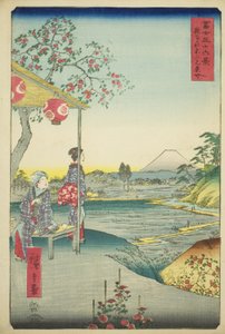Vista del Monte Fuji da una casa da tè a Zoshigaya (Zoshigaya Fujimi chaya), dalla serie "Trentasei vedute del Monte Fuji (Fuji sanjurokkei)"