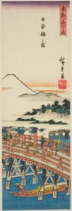 Veduta del ponte Nihon (Nihonbashi no zu), dalla serie "Luoghi famosi della capitale orientale (Toto meisho no uchi)" da Utagawa Hiroshige