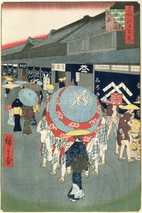 Vista di Nihonbashi Tori-itchome (Nihonbashi Tori-itchome Ryakuzu), tavola 44 da Cento vedute di Edo (stampa xilografica a colori) da Utagawa Hiroshige