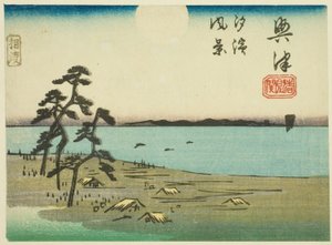 Veduta di Shiohama e Kiyomigaseki a Okitsu, dalla serie "Immagini ritagliate della strada Tokaido" da Utagawa Hiroshige