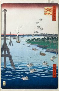 Veduta della costa di Shiba Cento famose vedute di Edo, 1856-1858 da Utagawa Hiroshige
