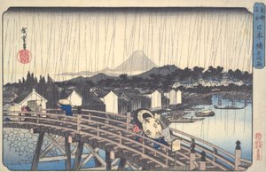 Pioggia bianca sul ponte Nihon, dalla serie Luoghi famosi della capitale orientale da Utagawa Hiroshige