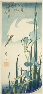 Airone bianco e iris da Utagawa Hiroshige