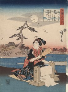 Donna che lava i panni a Mishima: Sei fiumi Tama da Utagawa Hiroshige