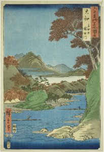 Provincia di Yamato: Monte Tatsuta e fiume Tatsuta (Yamato, Tatsutayama, Tatsutagawa), dalla serie "Luoghi famosi nelle sessanta e più province (Rokujuyoshu meisho zue)" da Utagawa Hiroshige